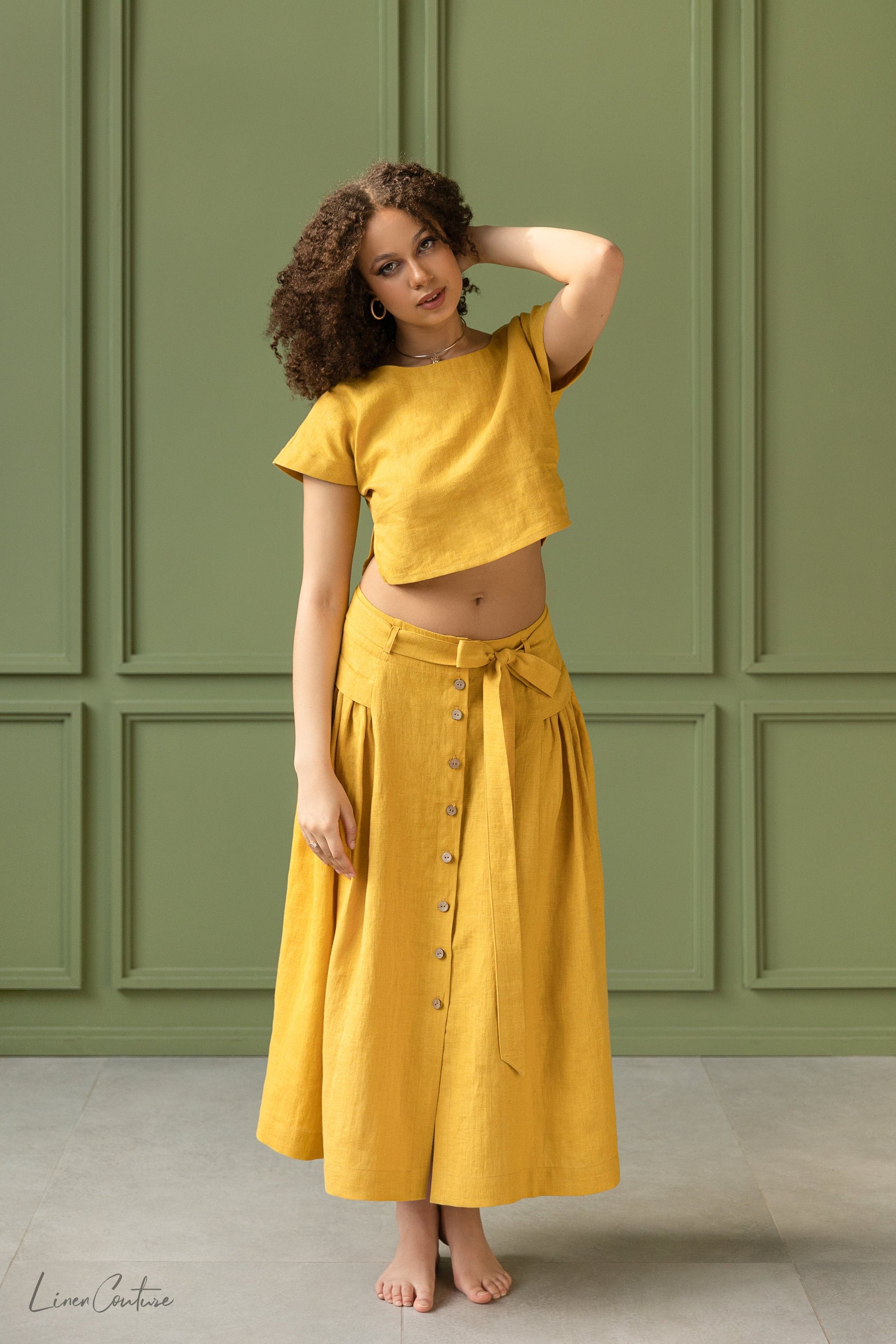 Image of Taormina Set | Linen Crop Top and Flared Midi Skirt from Edmene LLC