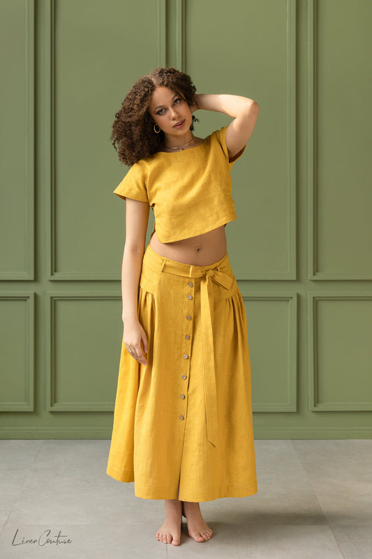 Image of Taormina Set | Linen Crop Top and Flared Midi Skirt from Edmene LLC