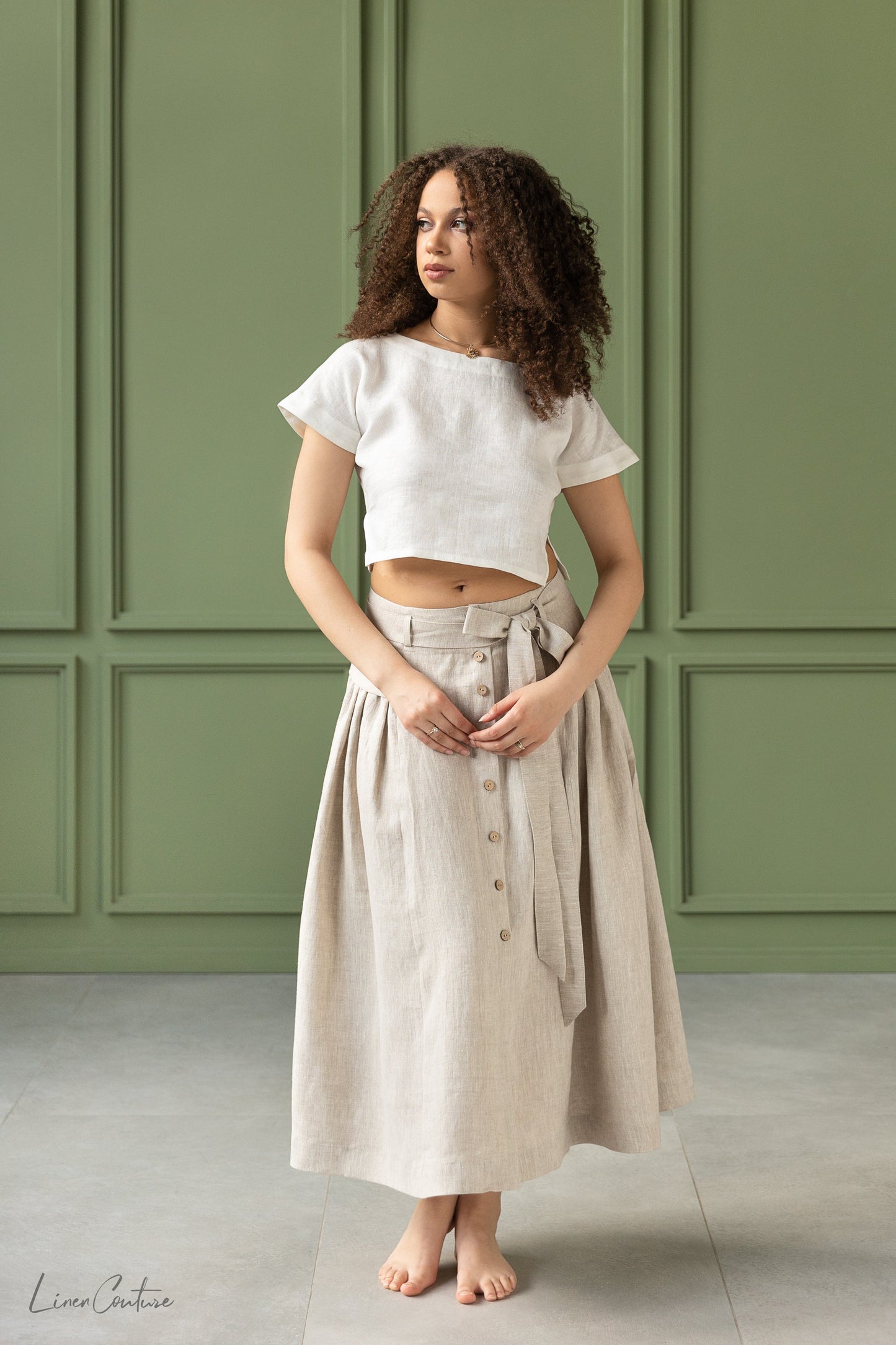 Image of Taormina Set Linen Crop Top And Flared Midi Skirt 1 781272505 from Edmene LLC