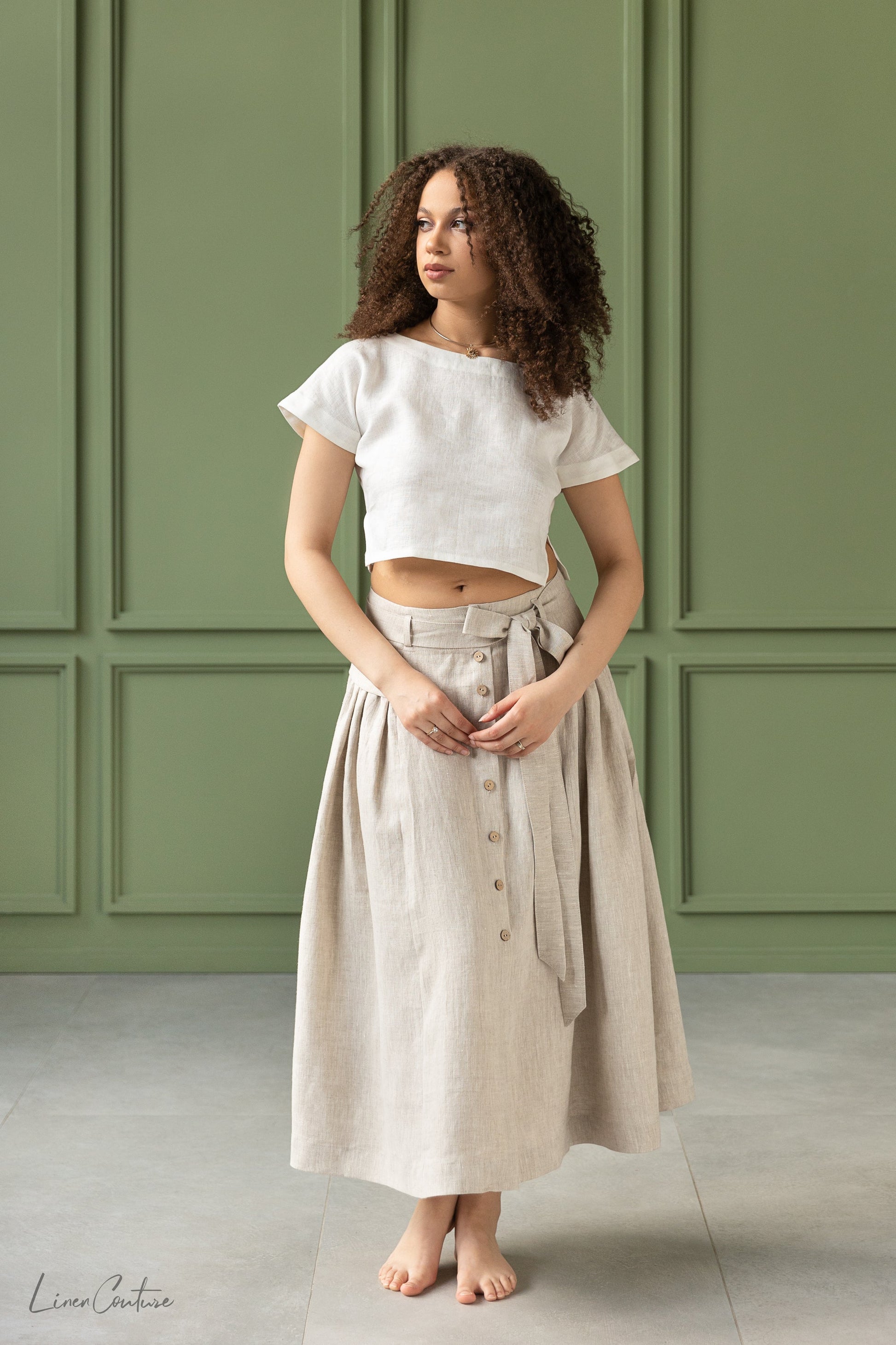 Image of Taormina Set Linen Crop Top And Flared Midi Skirt 1 781272505 from Edmene LLC