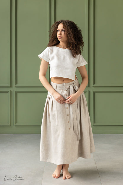 Image of Taormina Set Linen Crop Top And Flared Midi Skirt 1 781272505 from Edmene LLC