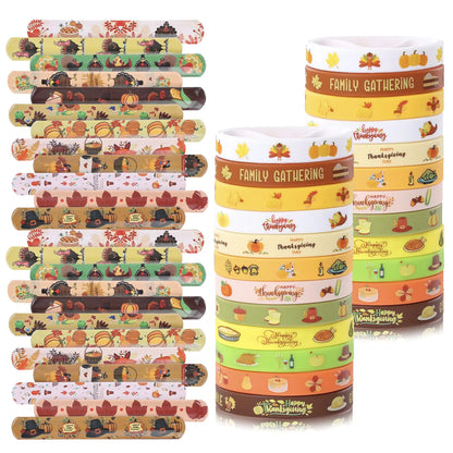 48Pcs Fall Thanksgiving Party Favors Slap Bracelets Rubber Wristbands Pumpkin Pattern Toys Bulk for Boys Girls Harvest Class Exchange Gifts Reward Prizes Thanksgiving Party Supplies