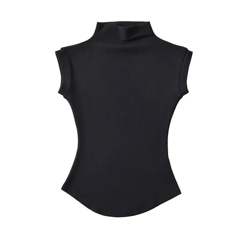Image of Women Summer Sexy Turtleneck Sleeveless T Shirts Tops Solid Slim Fit 1396010809 from Edmene LLC