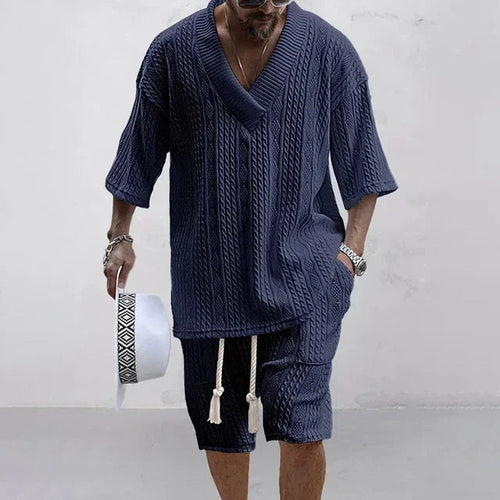 Image of Men Casual Knitted Two Piece Shorts Summer Set 619931685 from Edmene LLC