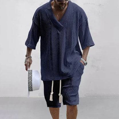 Image of Men Casual Knitted Two Piece Shorts Summer Set 619931685 from Edmene LLC