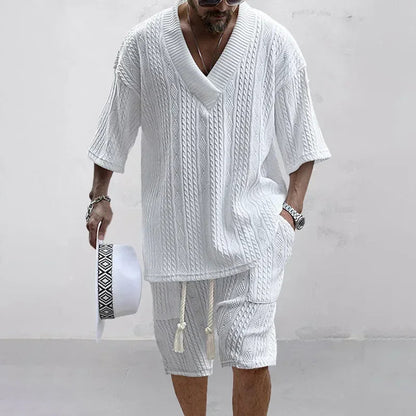 Image of Men Casual Knitted Two Piece Shorts Summer set from Edmene LLC