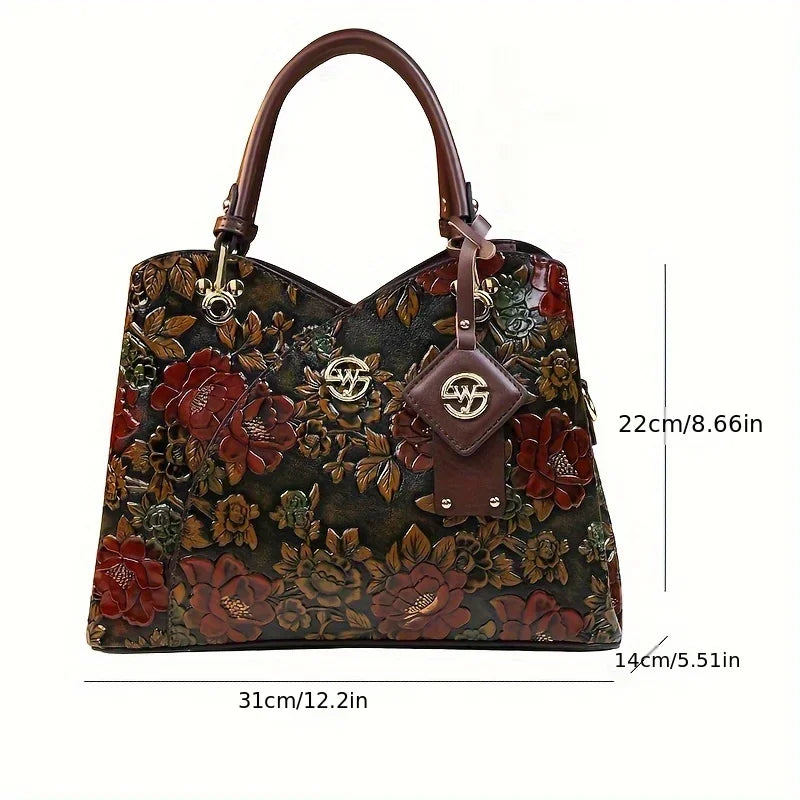 Image of Vintage Flower Pattern Handbag Luxury Pu Leather Tote Bag Fashion 1621867444 from Edmene LLC