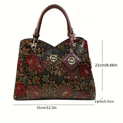 Image of Vintage Flower Pattern Handbag Luxury Pu Leather Tote Bag Fashion 1621867444 from Edmene LLC