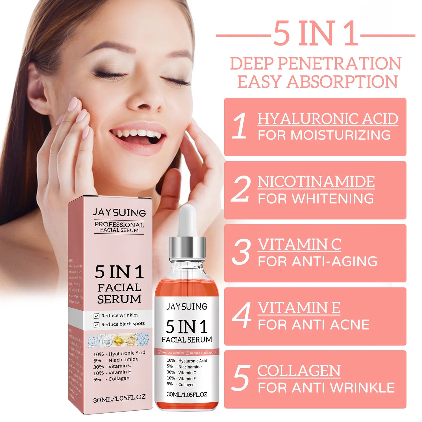 Image of 5 In 1 Face Serum Hydrating Hyaluronic Acid Vitamin C Face Serum 1183224964 from Edmene LLC
