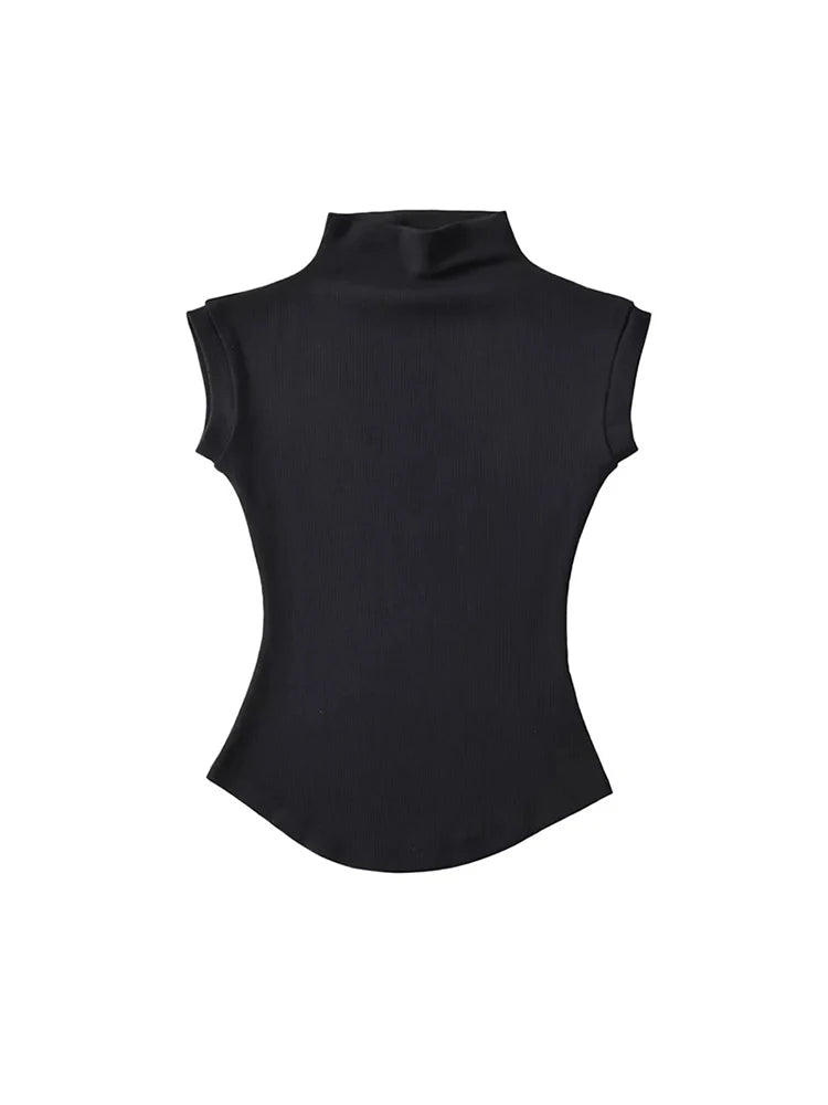 Image of Women Summer Sexy Turtleneck Sleeveless T Shirts Tops Solid Slim Fit 1396010809 from Edmene LLC