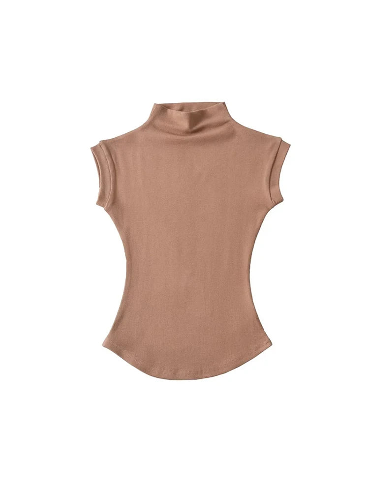 Image of Women Summer Sexy Turtleneck Sleeveless T Shirts Tops Solid Slim Fit 1396010809 from Edmene LLC
