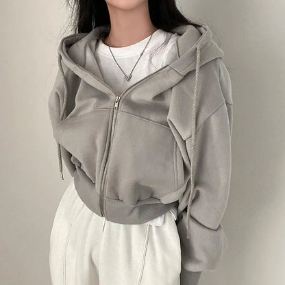 Image of Casual Hood Sweatshirt Women Y2K Zip Up Hoodies Solid Harajuku Long 1684930223 from Edmene LLC