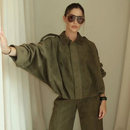 Image of Traf Womens Bomber Jacket Lapel Long Sleeve Zipper Suede Jacket Women 70296178 from Edmene LLC