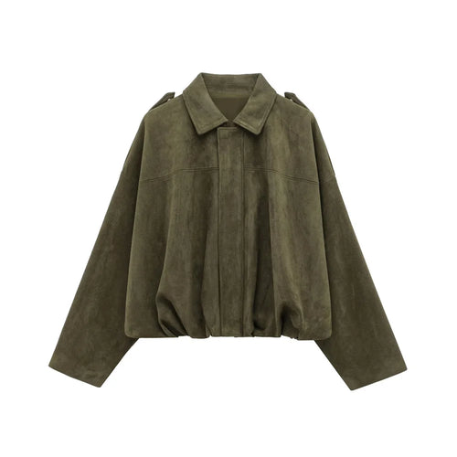 Image of Pb Za 2025 Women Faux Suede Collared Jacket With Shoulder Straps Loose 154277866 from Edmene LLC