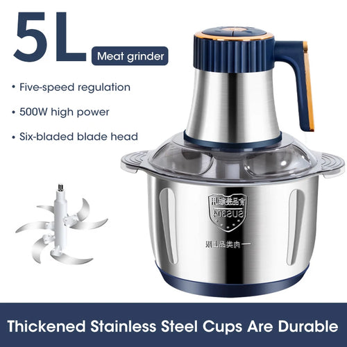 5L Electric Meat Grinders 304 Stainless Steel Food Crusher
