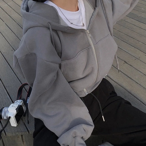 Image of Casual Hood Sweatshirt Women Y2K Zip Up Hoodies Solid Harajuku Long 1684930223 from Edmene LLC