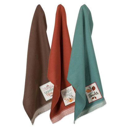 DII Thanksgiving Fall Kitchen Towels Collection Decorative Embellished Dish Towel Set 18x28 Grateful 3 Count