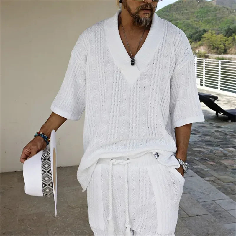 Image of Men Casual Knitted Two Piece Shorts Summer Set 619931685 from Edmene LLC