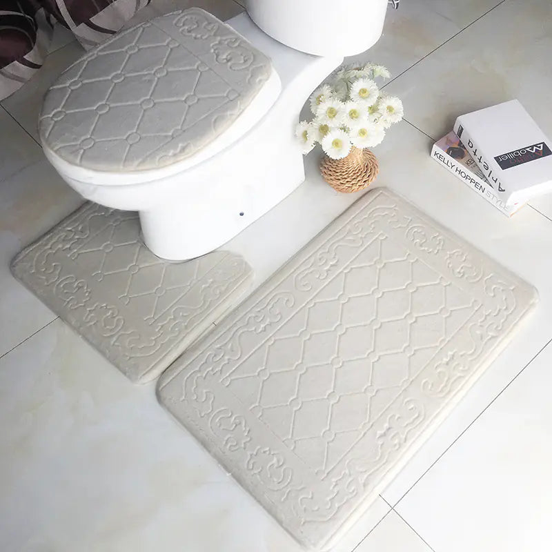 Pebble Print Plush Bathroom Mat Set (3 Pieces)