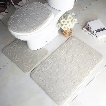 Pebble Print Plush Bathroom Mat Set (3 Pieces)