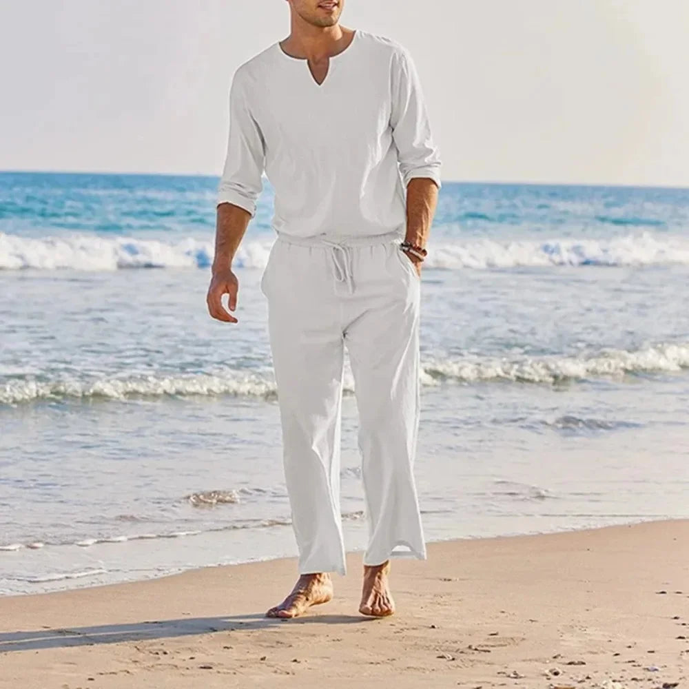 Image of Casual Cotton Linen Two Piece Men Set from Edmene LLC