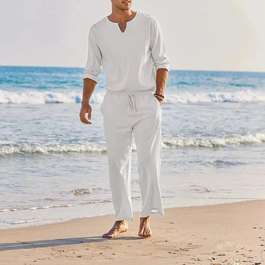 Image of Casual Cotton Linen Two Piece Men Set from Edmene LLC