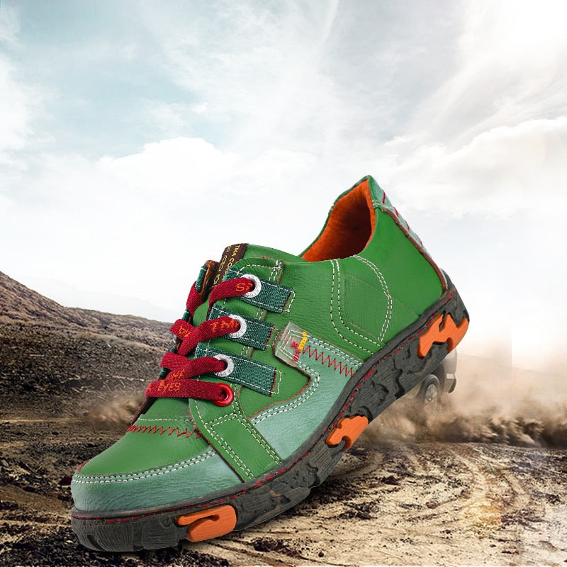 Image of Genuine Leather Women's Flat Sneaker Shoes for Outdoor from Edmene LLC