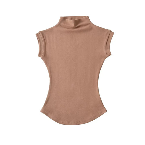 Image of Women Summer Sexy Turtleneck Sleeveless T Shirts Tops Solid Slim Fit 1396010809 from Edmene LLC