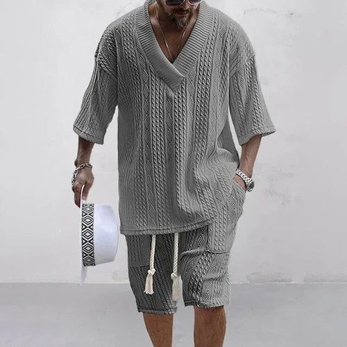 Image of Men Casual Knitted Two Piece Shorts Summer Set 619931685 from Edmene LLC