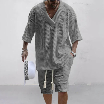 Image of Men Casual Knitted Two Piece Shorts Summer Set 619931685 from Edmene LLC