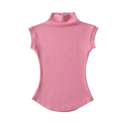 Image of Women Summer Sexy Turtleneck Sleeveless T Shirts Tops Solid Slim Fit 1396010809 from Edmene LLC