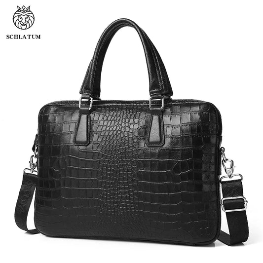 Image of SCHLATUM Genuine Leather Crocodile Grain Briefcases Hard ... from Edmene LLC