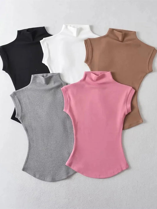 Image of Women Summer Sexy Turtleneck Sleeveless T-Shirts Tops Sol... from Edmene LLC