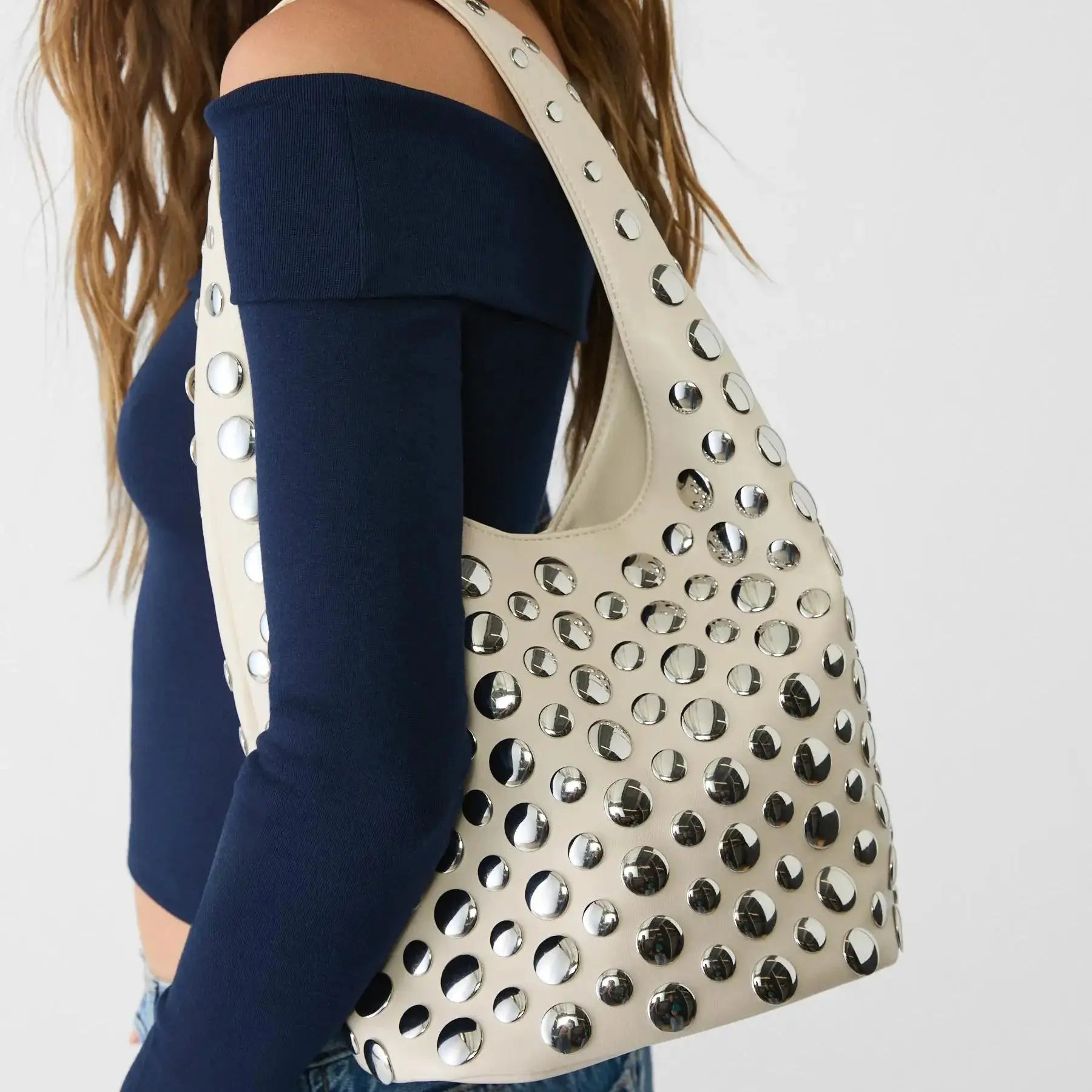 Image of Punk Style Embellished Double Faced Round Rivet Inlaid Niche Luxury 100381695 from Edmene LLC