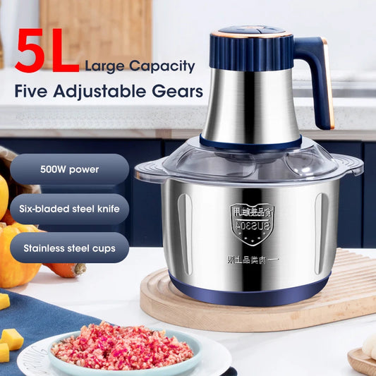 5L Electric Meat Grinders 304 Stainless Steel Food Crusher