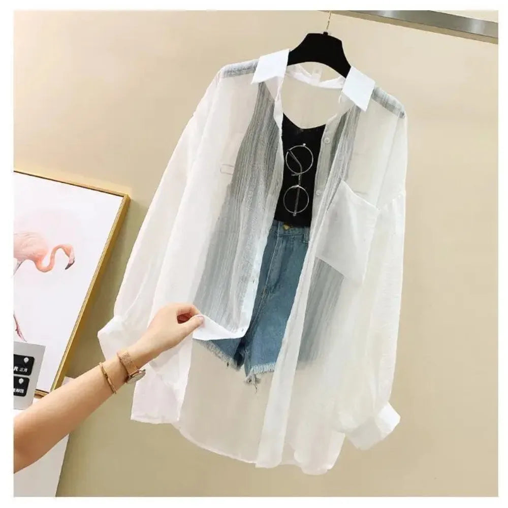 Image of Summer Sunscreen Shirt Elegant Perspective Thin Chiffon B... from Edmene LLC