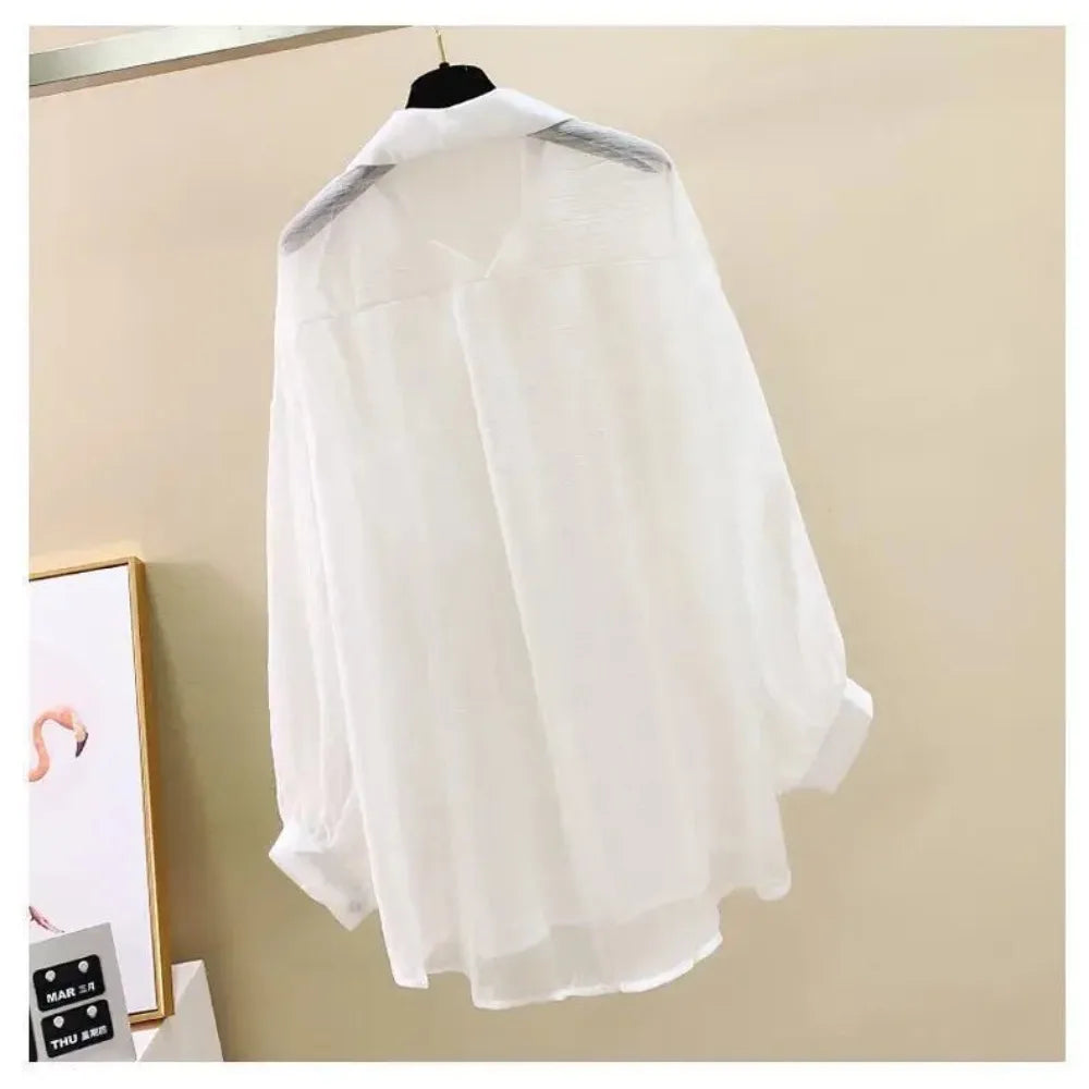 Image of Summer Sunscreen Shirt Elegant Perspective Thin Chiffon Blouse Korean 515255978 from Edmene LLC