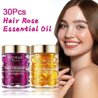 30pcs Hair Care Vitamin Capsules Rose, Lily Extract Hair Treatment Oil