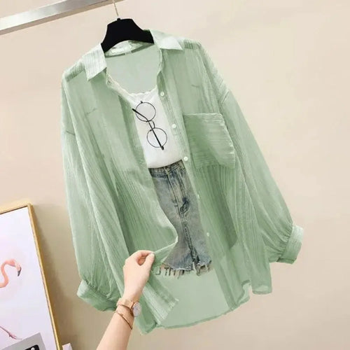 Image of Summer Sunscreen Shirt Elegant Perspective Thin Chiffon Blouse Korean 515255978 from Edmene LLC