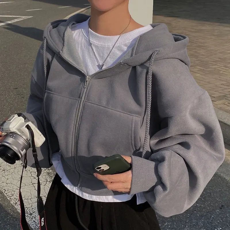 Image of Casual Hood Sweatshirt Women Y2K Zip Up Hoodies Solid Harajuku Long 1684930223 from Edmene LLC