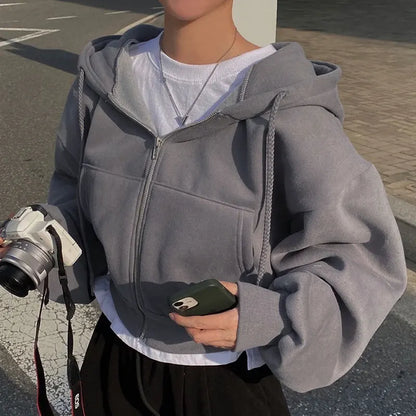 Image of Casual Hood Sweatshirt Women Y2K Zip Up Hoodies Solid Harajuku Long 1684930223 from Edmene LLC