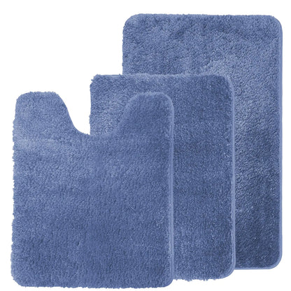 Blue Bathroom Rugs Bathroom Rugs Sets 3 Piece Water Absorbent Microfiber Bath Mat Set Non Slip Machine Washable Thick Plush Bathroom Rugs with U-Shaped Mat for Bathroom Floor and Shower Blue
