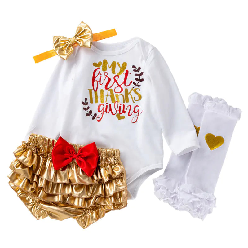 2019 New Baby Thanksgiving Outfit Set with Cartoon Design