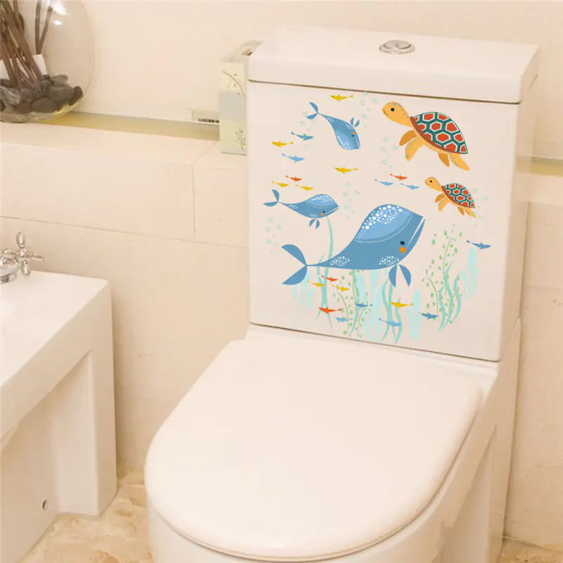 Whale and Turtle Toilet Stickers for Bathroom Decor