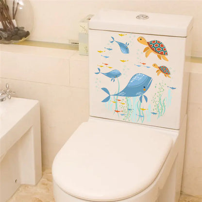 Whale and Turtle Toilet Stickers for Bathroom Decor