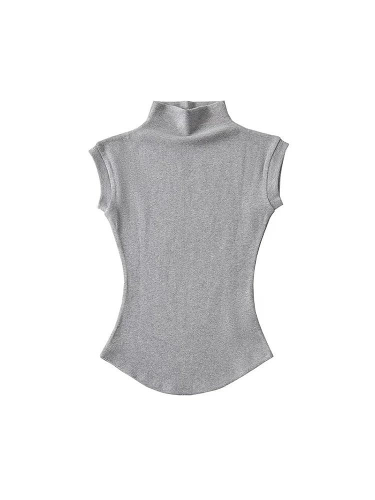 Image of Women Summer Sexy Turtleneck Sleeveless T Shirts Tops Solid Slim Fit 1396010809 from Edmene LLC
