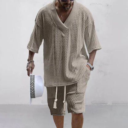 Image of Men Casual Knitted Two Piece Shorts Summer Set 619931685 from Edmene LLC