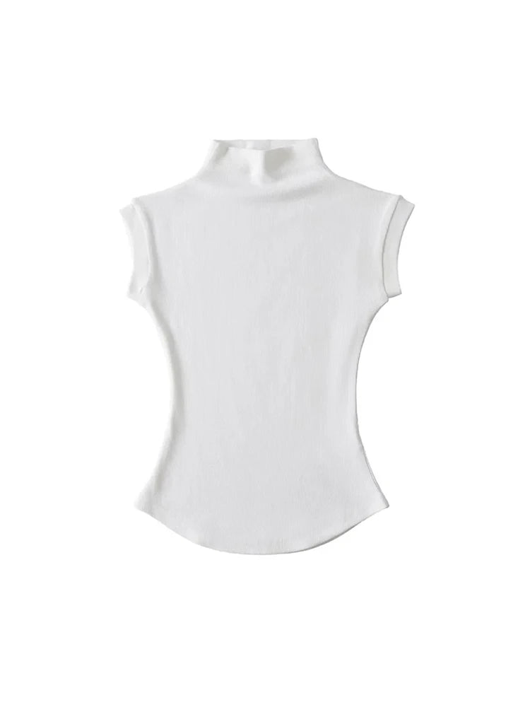 Image of Women Summer Sexy Turtleneck Sleeveless T Shirts Tops Solid Slim Fit 1396010809 from Edmene LLC
