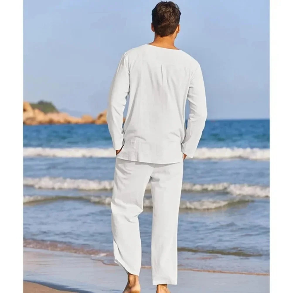 Image of Casual Cotton Linen Two Piece Men Set 51614143 from Edmene LLC