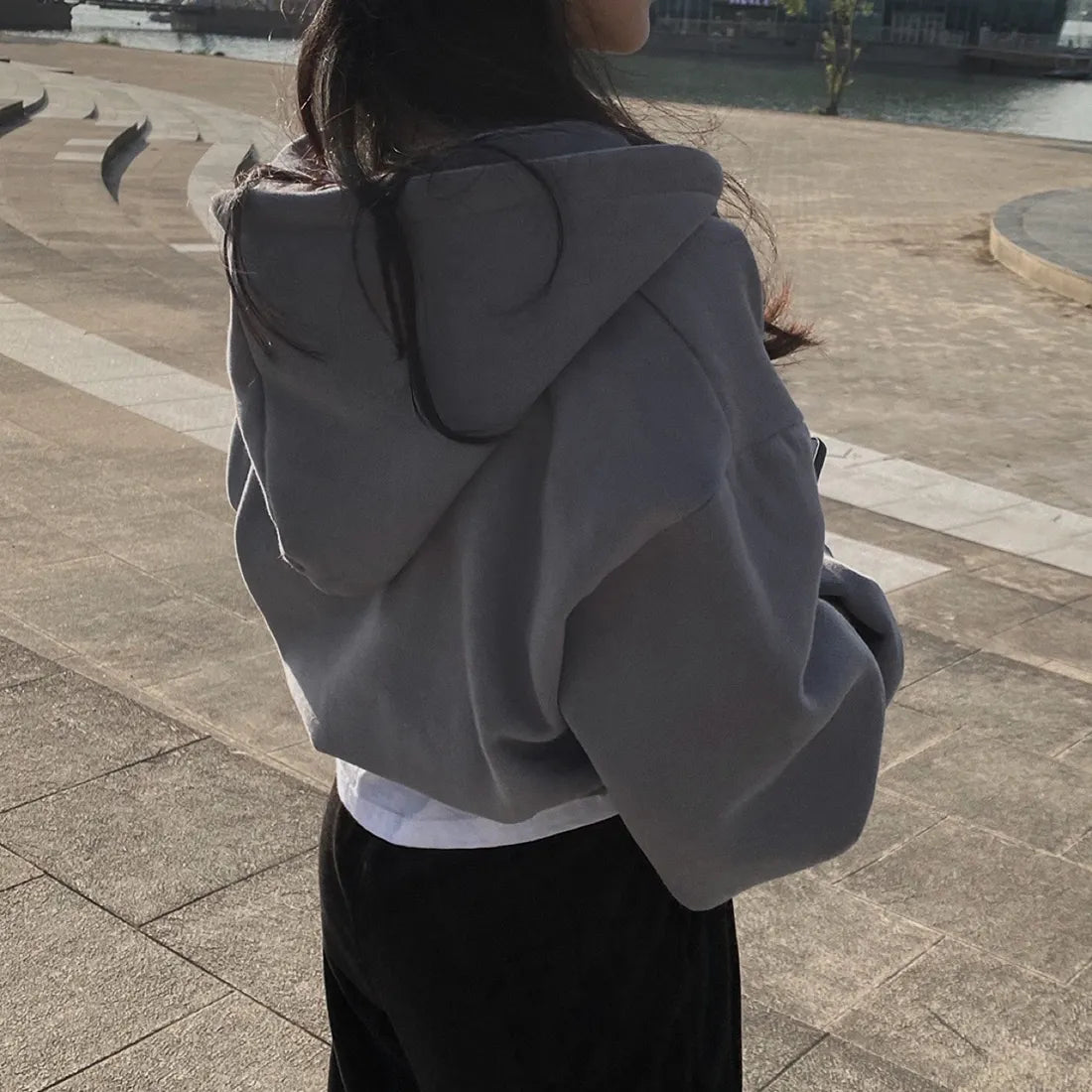 Image of Casual Hood Sweatshirt Women Y2K Zip Up Hoodies Solid Harajuku Long 1684930223 from Edmene LLC